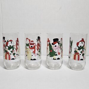 4 Luminarc Polar Bear Christmas 16 oz drinking glass Cups Holiday Tree Sled Gift